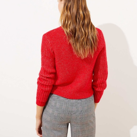 Loft Plus crop cable knit turtleneck Red Sweater - Picture 3 of 6